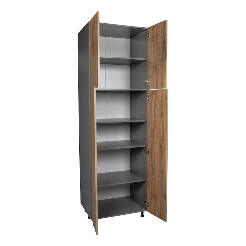Armoire de cuisine utilitaire moderne à 4 portes, marron / blanc cassé / blanc / noir / gris / transparent, avec étagères réglables et charnières à fermeture douce, 36 pouces
