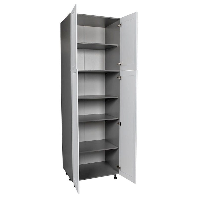 Armoire de cuisine utilitaire moderne à 4 portes, marron / blanc cassé / blanc / noir / gris / transparent, avec étagères réglables et charnières à fermeture douce, 36 pouces