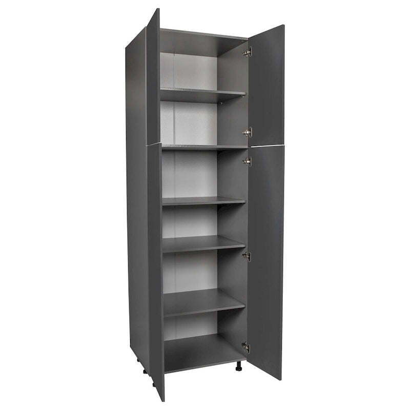 Armoire de cuisine utilitaire moderne à 4 portes, marron / blanc cassé / blanc / noir / gris / transparent, avec étagères réglables et charnières à fermeture douce, 36 pouces