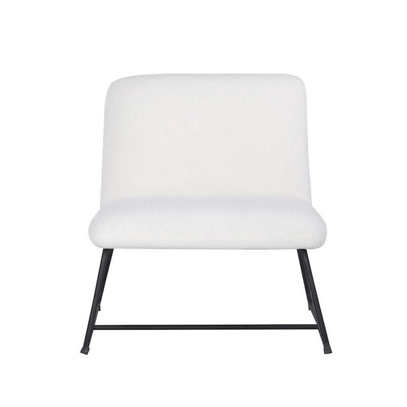 Fauteuil d'appoint sans accoudoirs en tissu bouclette ivoire et noir avec piètement luge en acier noir, 1 place