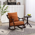 Fauteuil à bascule moderne 1 place en tissu tissé marron clair / jaune / vert clair avec base incurvée en bois massif