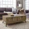 Table Basse Scandinave Chêne Doré / Chêne Fumé avec 2 Tiroirs à Extension Complète, 1 Personne