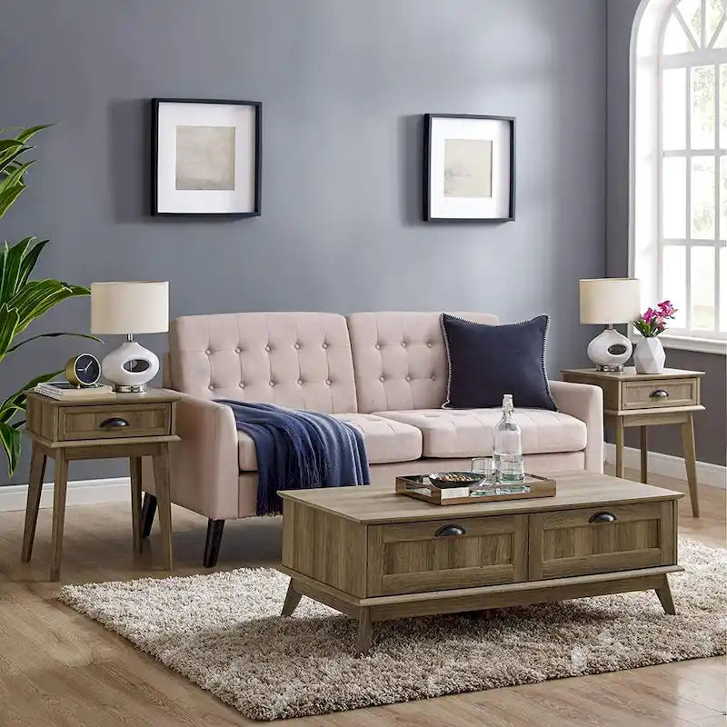 Table Basse Scandinave Chêne Doré / Chêne Fumé avec 2 Tiroirs à Extension Complète, 1 Personne