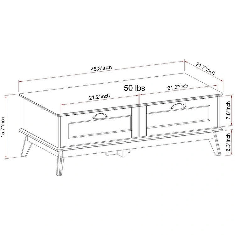 Table Basse Scandinave Chêne Doré / Chêne Fumé avec 2 Tiroirs à Extension Complète, 1 Personne