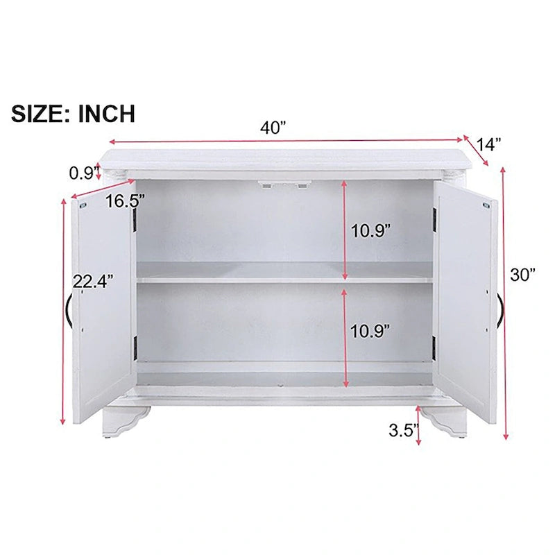 Navy Blue / Antique White / Light Espresso / Natural Retro Console Table with 2 Cabinets & Adjustable Shelves, Solid Pine Legs, 40 Inch