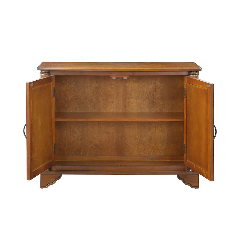 Console Rétro Bleu Marine / Blanc Antique / Espresso Clair / Naturel avec 2 Armoires et Étagères Ajustables, Pieds en Pin Massif, 102 cm