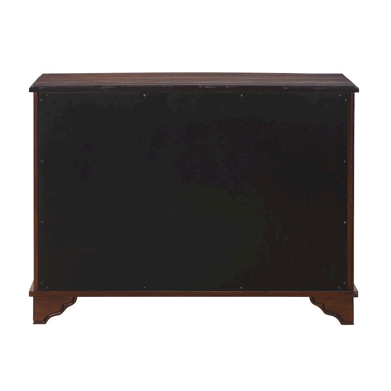 Console Rétro Bleu Marine / Blanc Antique / Espresso Clair / Naturel avec 2 Armoires et Étagères Ajustables, Pieds en Pin Massif, 102 cm