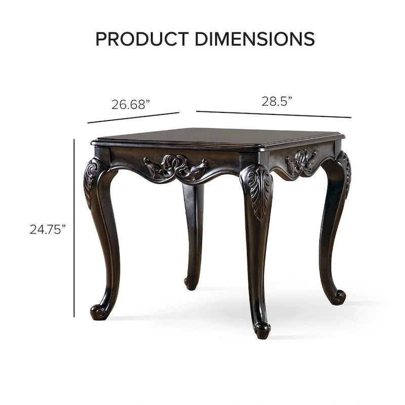 Table d'appoint en bois massif de style baroque, noir/champagne, avec pieds sculptés en cabriole, 1 personne