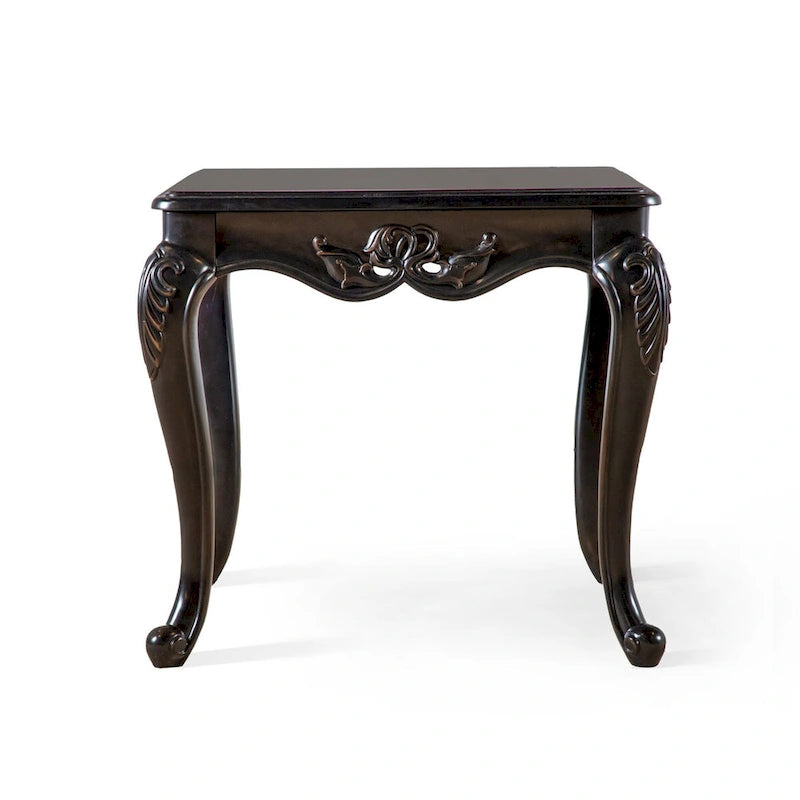Table d'appoint en bois massif de style baroque, noir/champagne, avec pieds sculptés en cabriole, 1 personne