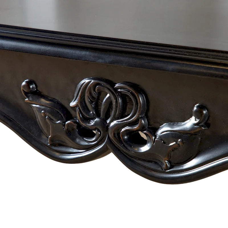 Table d'appoint en bois massif de style baroque, noir/champagne, avec pieds sculptés en cabriole, 1 personne