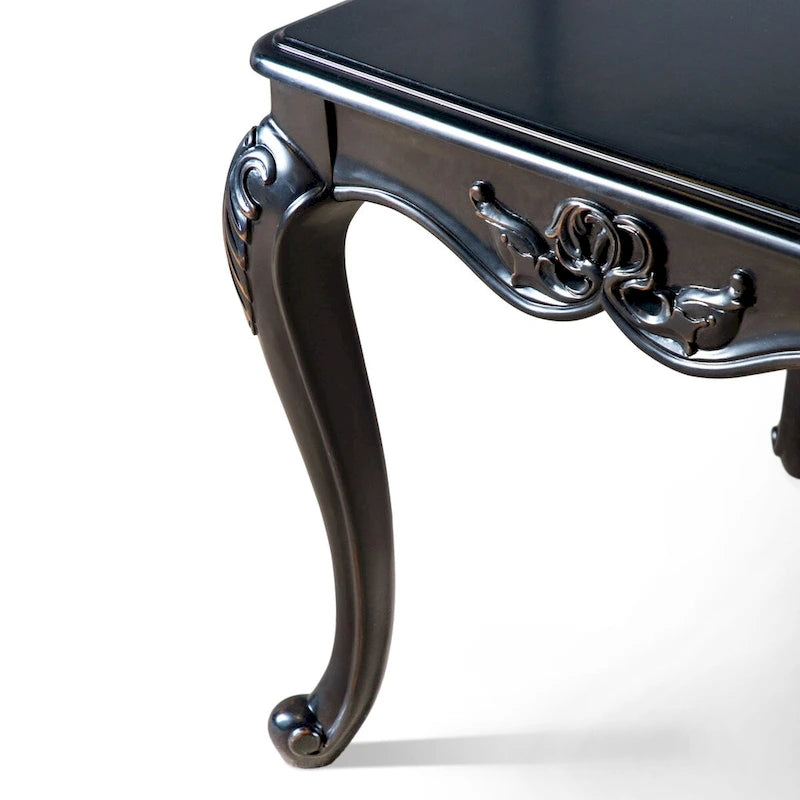 Table d'appoint en bois massif de style baroque, noir/champagne, avec pieds sculptés en cabriole, 1 personne