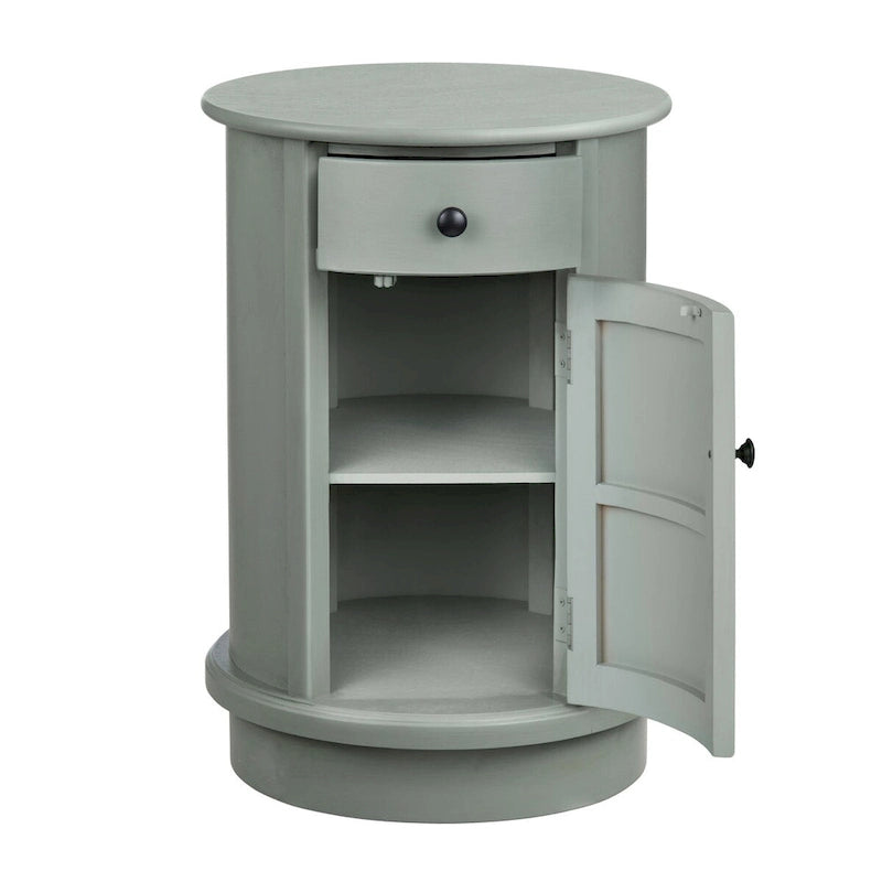 Meuble d'appoint moderne gris mat avec accents en bois, 1 tiroir, 1 porte et étagère intérieure, 66 cm