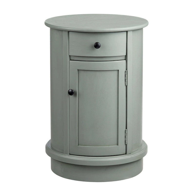 Meuble d'appoint moderne gris mat avec accents en bois, 1 tiroir, 1 porte et étagère intérieure, 66 cm