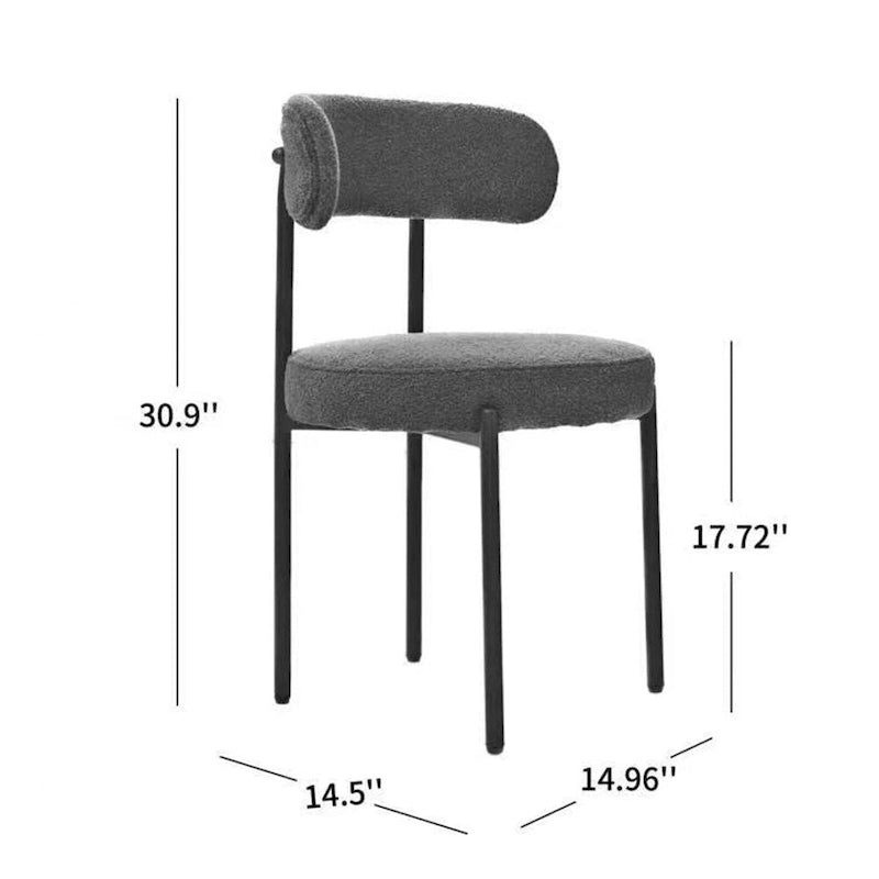 Chaises de salle à manger modernes du milieu du siècle en velours blanc/gris/vert/marron avec dossier incurvé et pieds en métal noir, lot de 2