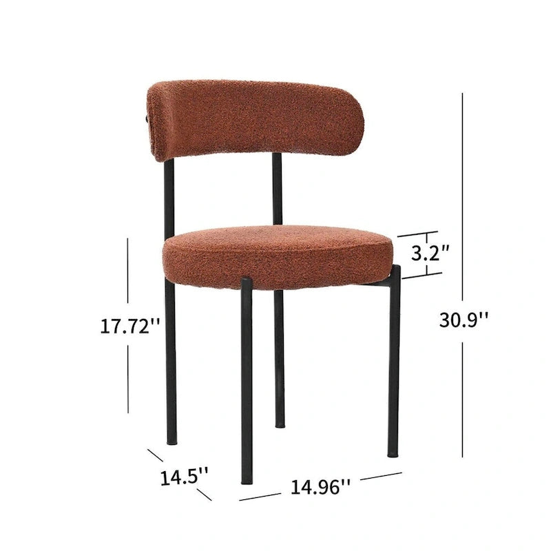 Chaises de salle à manger modernes du milieu du siècle en velours blanc/gris/vert/marron avec dossier incurvé et pieds en métal noir, lot de 2