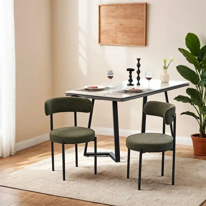 Boucle Dining Chairs,Mid-Century Modern Curved Backrest Chair,2 PCS
