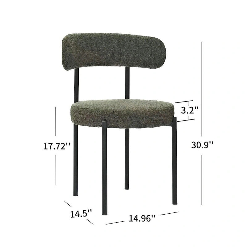 Chaises de salle à manger modernes du milieu du siècle en velours blanc/gris/vert/marron avec dossier incurvé et pieds en métal noir, lot de 2
