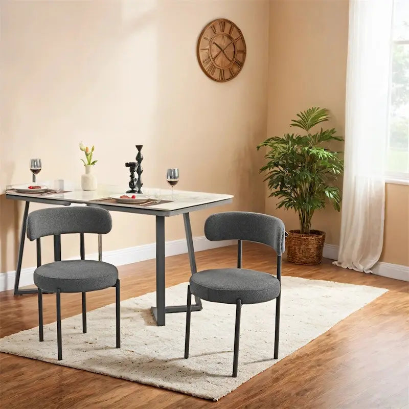 Chaises de salle à manger modernes du milieu du siècle en velours blanc/gris/vert/marron avec dossier incurvé et pieds en métal noir, lot de 2