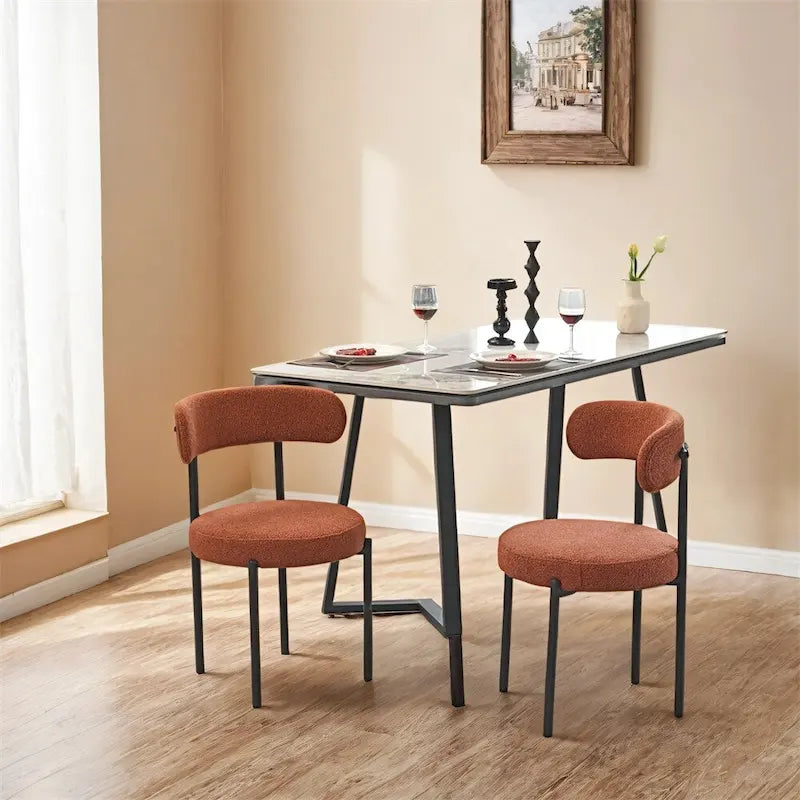 Chaises de salle à manger modernes du milieu du siècle en velours blanc/gris/vert/marron avec dossier incurvé et pieds en métal noir, lot de 2