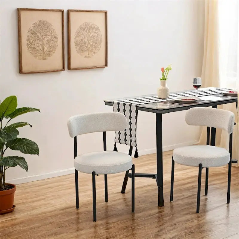 Chaises de salle à manger modernes du milieu du siècle en velours blanc/gris/vert/marron avec dossier incurvé et pieds en métal noir, lot de 2