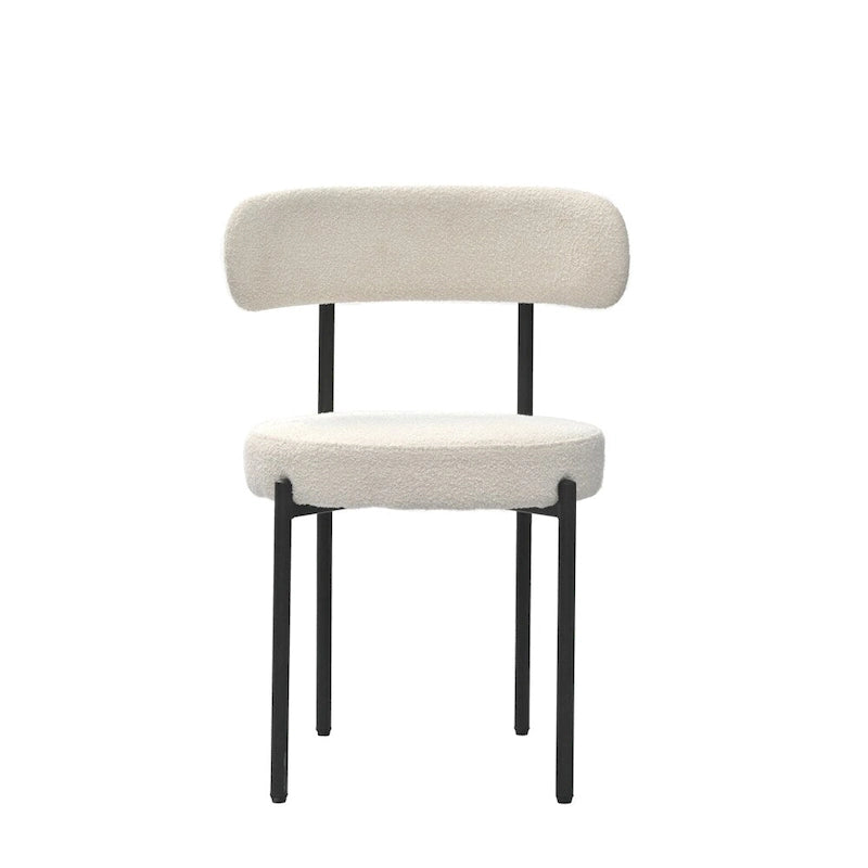 Chaises de salle à manger modernes du milieu du siècle en velours blanc/gris/vert/marron avec dossier incurvé et pieds en métal noir, lot de 2