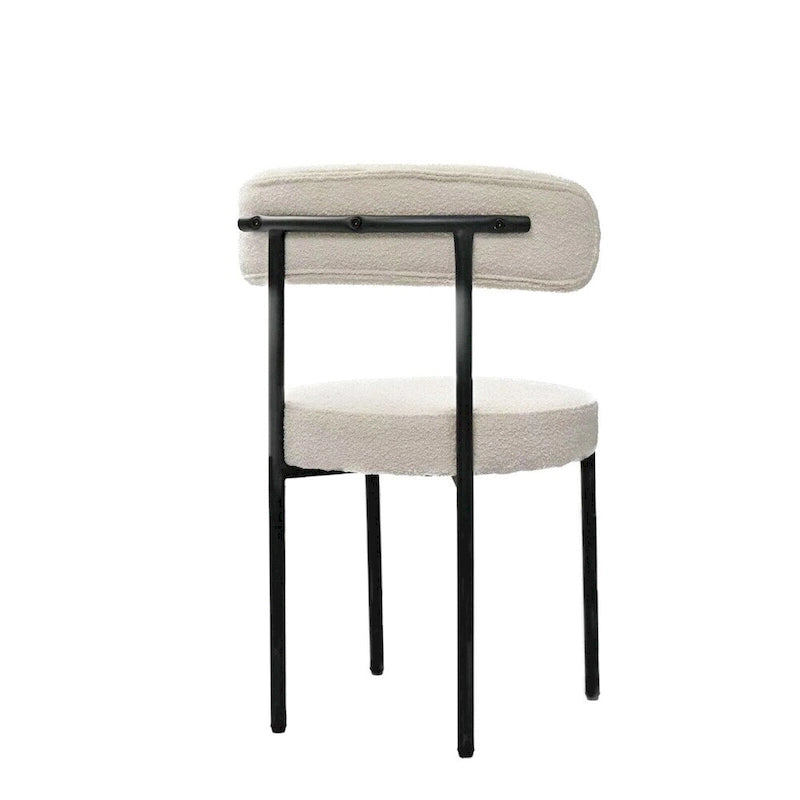 Chaises de salle à manger modernes du milieu du siècle en velours blanc/gris/vert/marron avec dossier incurvé et pieds en métal noir, lot de 2