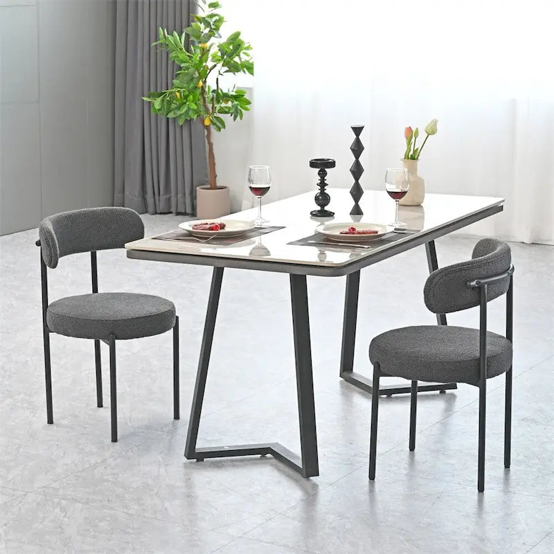 Chaises de salle à manger modernes du milieu du siècle en velours blanc/gris/vert/marron avec dossier incurvé et pieds en métal noir, lot de 2