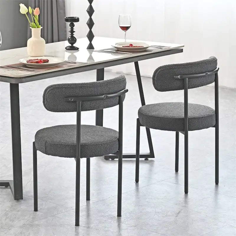 Chaises de salle à manger modernes du milieu du siècle en velours blanc/gris/vert/marron avec dossier incurvé et pieds en métal noir, lot de 2