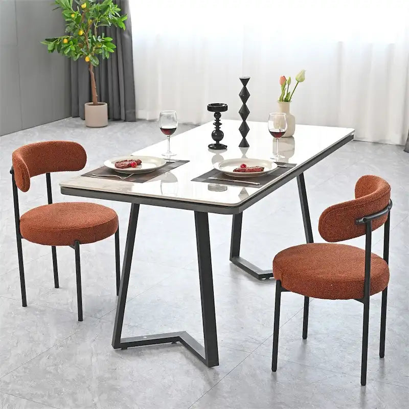 Chaises de salle à manger modernes du milieu du siècle en velours blanc/gris/vert/marron avec dossier incurvé et pieds en métal noir, lot de 2