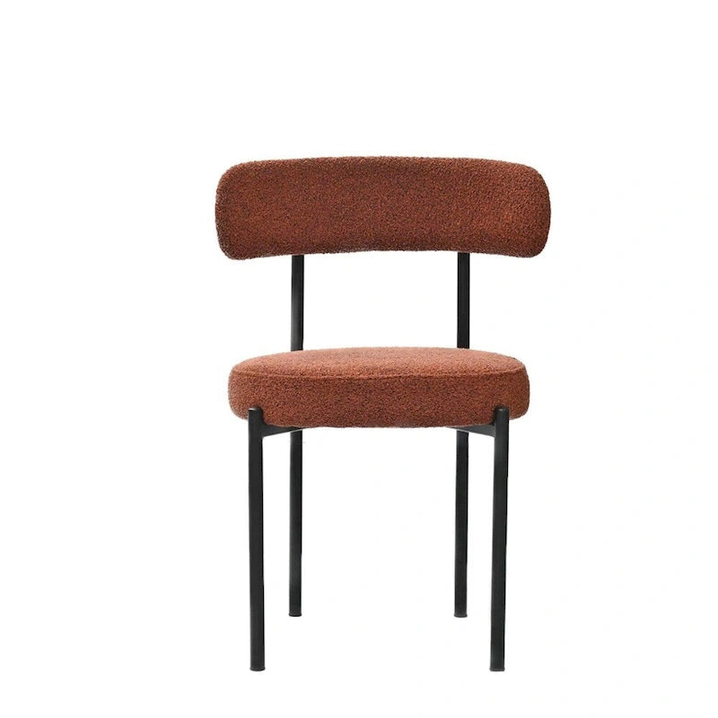 Chaises de salle à manger modernes du milieu du siècle en velours blanc/gris/vert/marron avec dossier incurvé et pieds en métal noir, lot de 2
