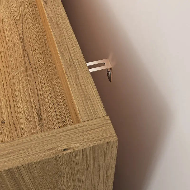 Commode moderne en MDF plaqué bois naturel et doré avec de grands tiroirs, un plateau tissé, une porte en acrylique et des glissières à billes, 2 tailles