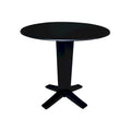 Table de salle à manger piédestal à hauteur de comptoir avec rallonges rondes en parawood, coloris noir / Hickory et charbon délavé, 42 pouces, 2 personnes
