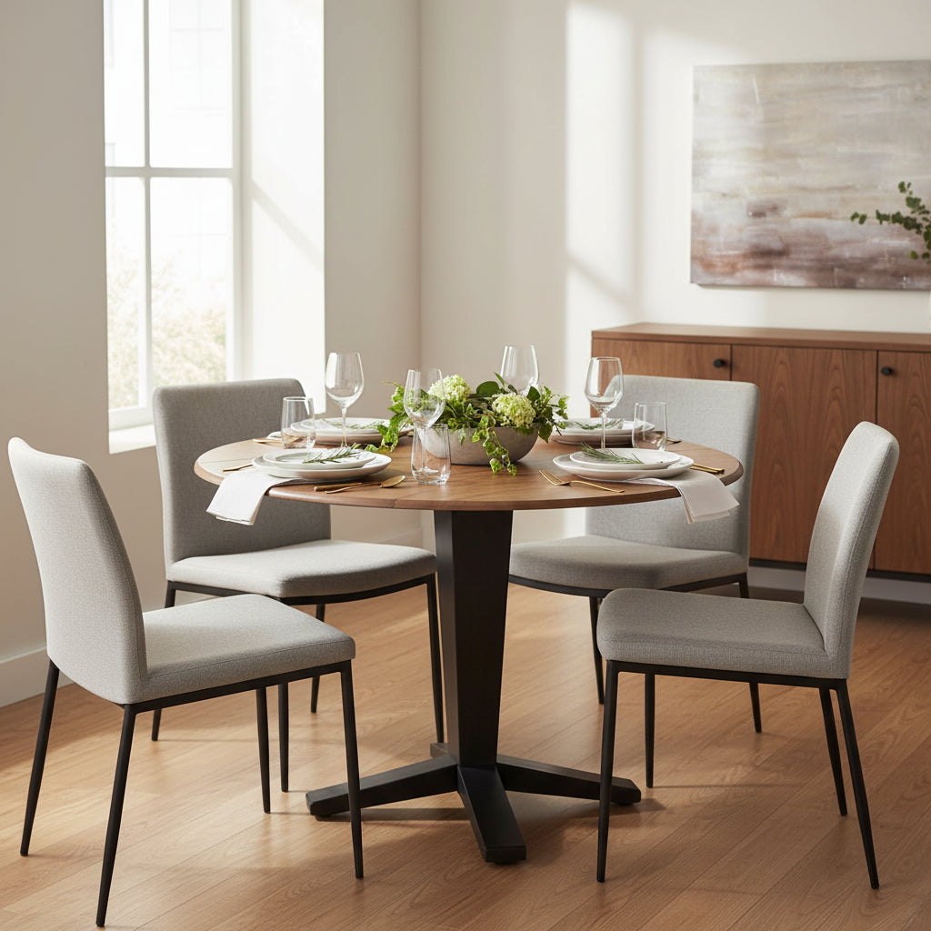 42 in Solid Wood Round Dual Drop Leaf Pedestal Counter Height Dining Table