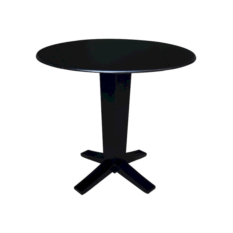 Table de salle à manger piédestal à hauteur de comptoir avec rallonges rondes en parawood, coloris noir / Hickory et charbon délavé, 42 pouces, 2 personnes