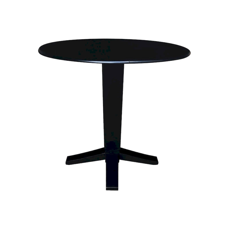 Table de salle à manger piédestal à hauteur de comptoir avec rallonges rondes en parawood, coloris noir / Hickory et charbon délavé, 42 pouces, 2 personnes
