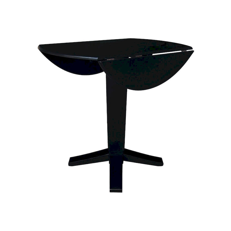 Table de salle à manger piédestal à hauteur de comptoir avec rallonges rondes en parawood, coloris noir / Hickory et charbon délavé, 42 pouces, 2 personnes