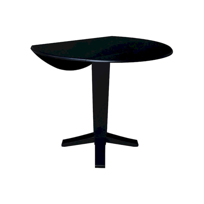 Table de salle à manger piédestal à hauteur de comptoir avec rallonges rondes en parawood, coloris noir / Hickory et charbon délavé, 42 pouces, 2 personnes