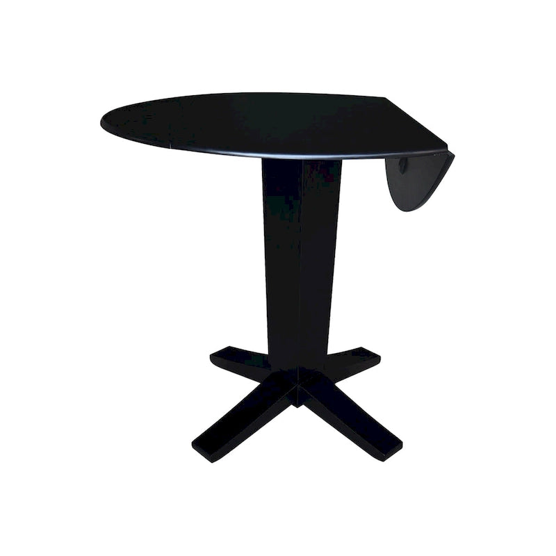 Table de salle à manger piédestal à hauteur de comptoir avec rallonges rondes en parawood, coloris noir / Hickory et charbon délavé, 42 pouces, 2 personnes