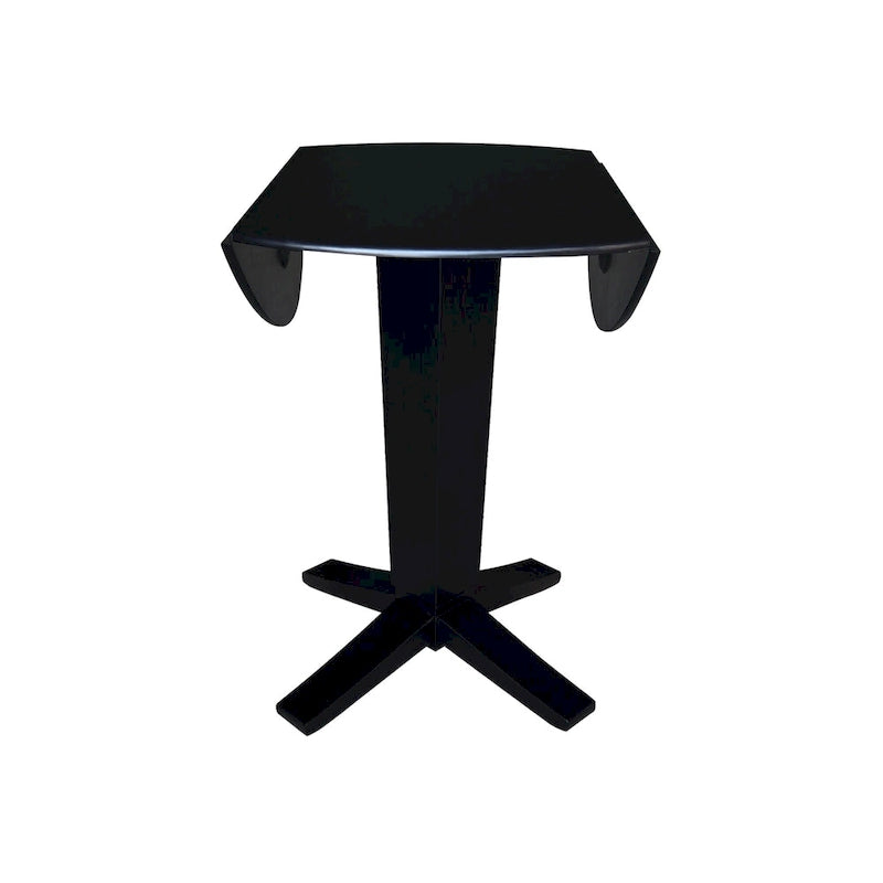 Table de salle à manger piédestal à hauteur de comptoir avec rallonges rondes en parawood, coloris noir / Hickory et charbon délavé, 42 pouces, 2 personnes