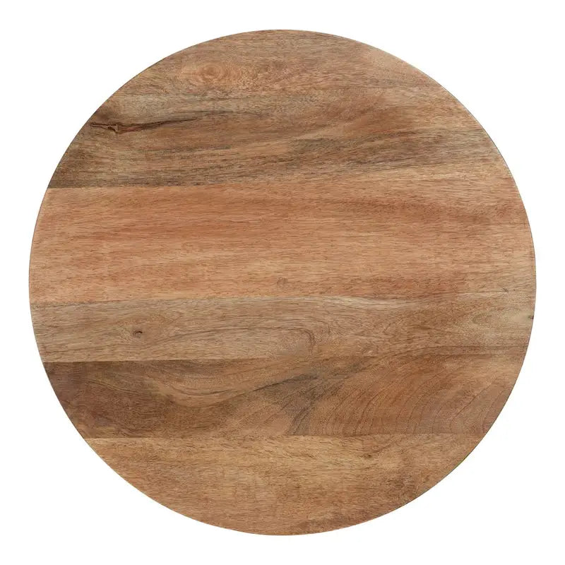Table d'appoint ronde à 2 niveaux Naturel et argent avec plateaux en bois de manguier massif et pieds en acier inoxydable, style bohème, 1 personne