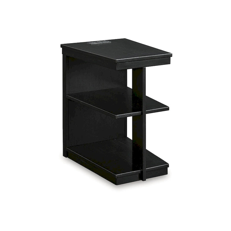 Table d'appoint noire avec ports de chargement USB, 2 étagères, 1 personne