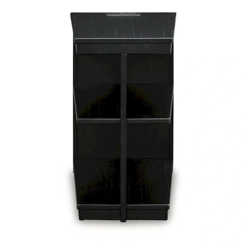 Table d'appoint noire avec ports de chargement USB, 2 étagères, 1 personne