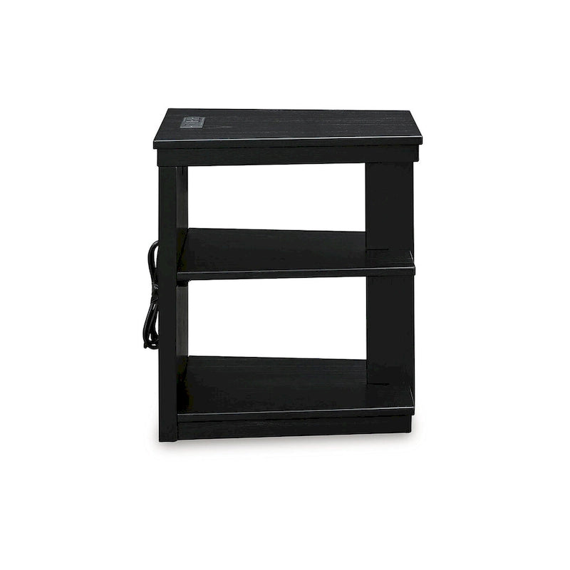 Table d'appoint noire avec ports de chargement USB, 2 étagères, 1 personne