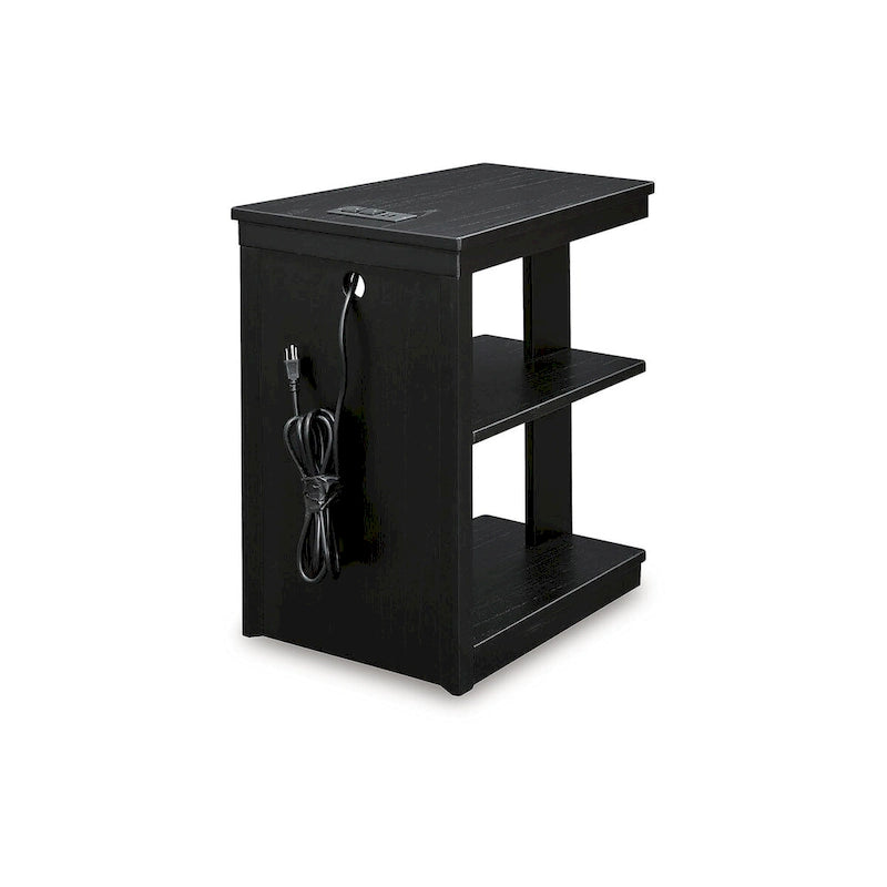 Table d'appoint noire avec ports de chargement USB, 2 étagères, 1 personne