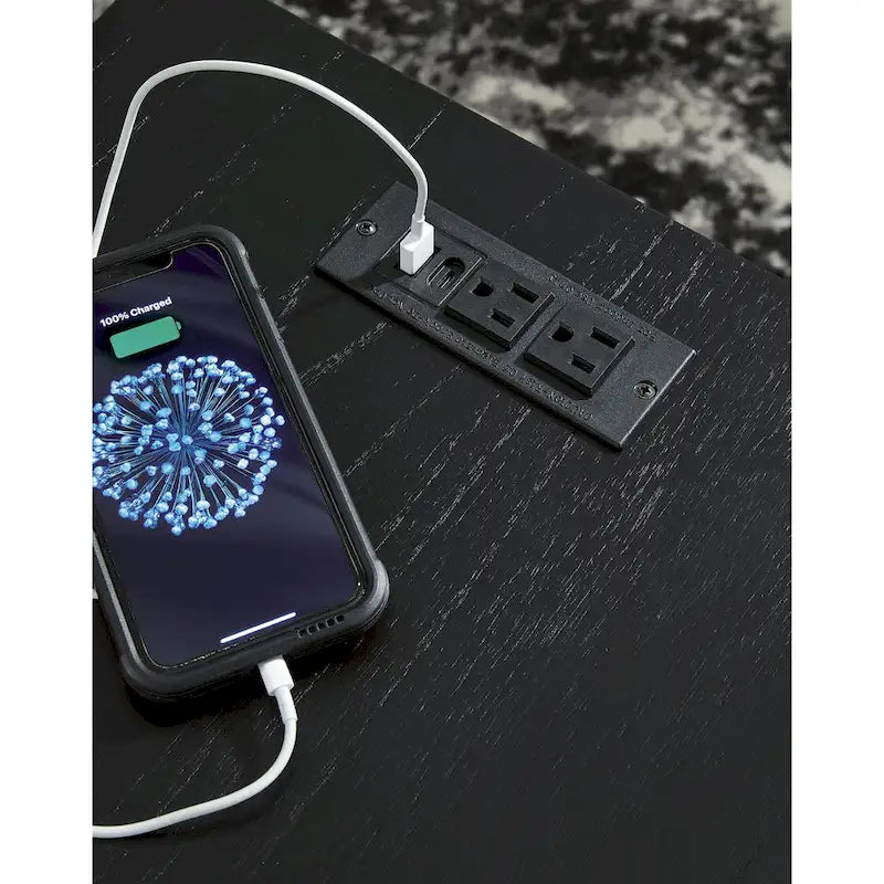 Table d'appoint noire avec ports de chargement USB, 2 étagères, 1 personne