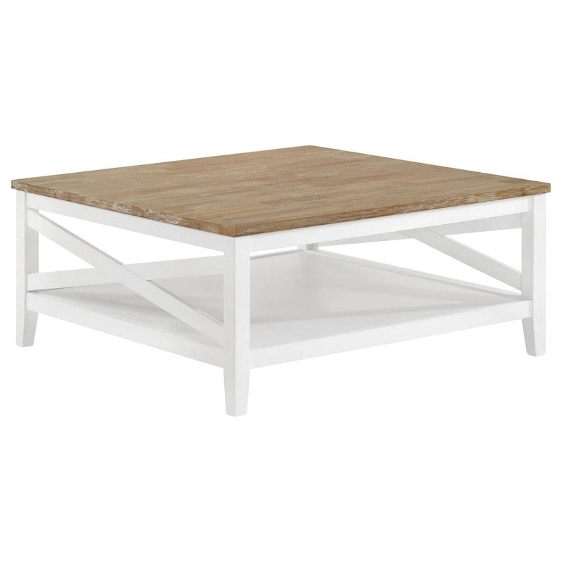 Table basse rustique bicolore brossée avec étagère inférieure, 99 cm