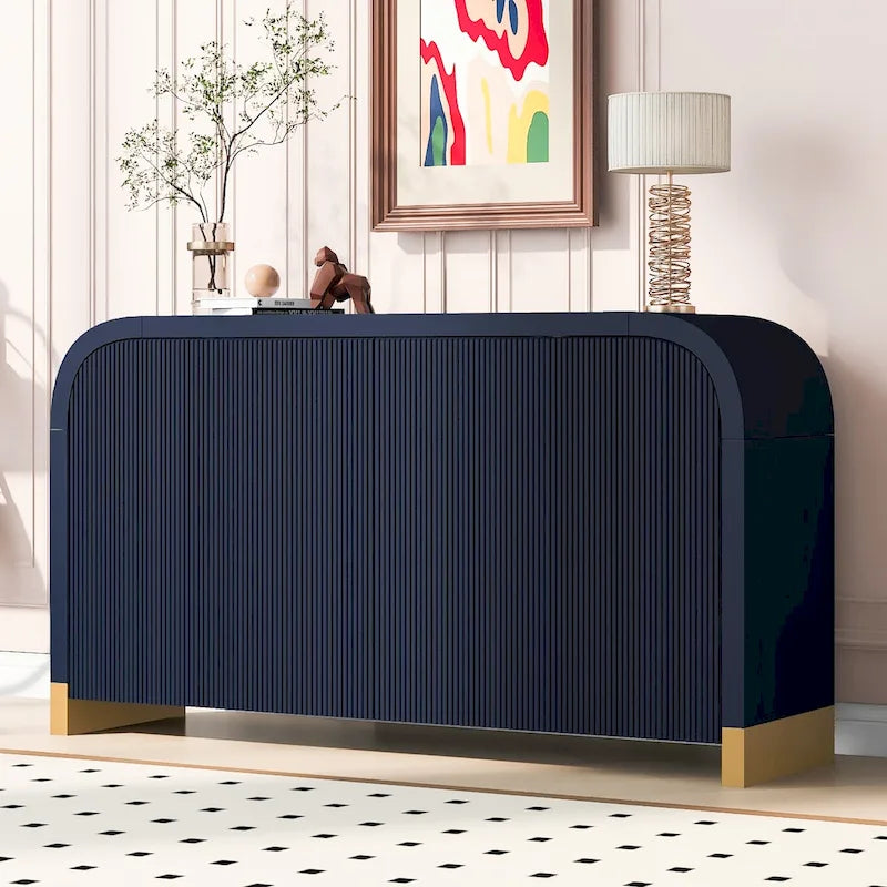Armoire de rangement Blanc+Doré / Bleu Marine+Doré / Noir+Doré avec étagères réglables et motif vague, style moderne, 1 personne