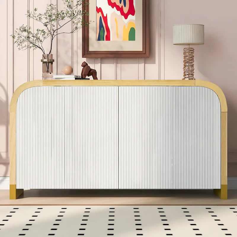 Armoire de rangement Blanc+Doré / Bleu Marine+Doré / Noir+Doré avec étagères réglables et motif vague, style moderne, 1 personne