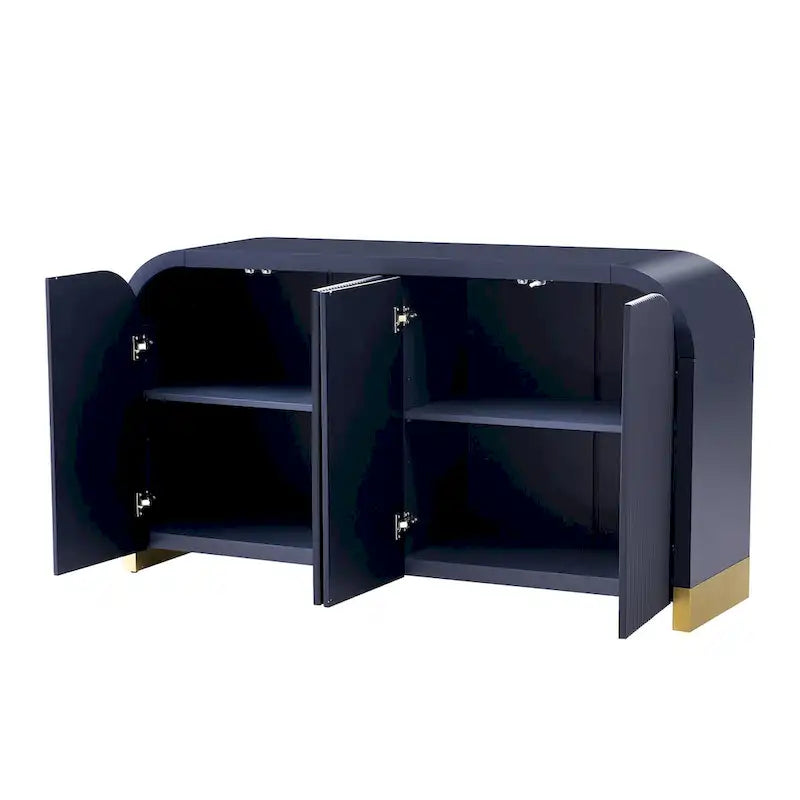 Armoire de rangement Blanc+Doré / Bleu Marine+Doré / Noir+Doré avec étagères réglables et motif vague, style moderne, 1 personne