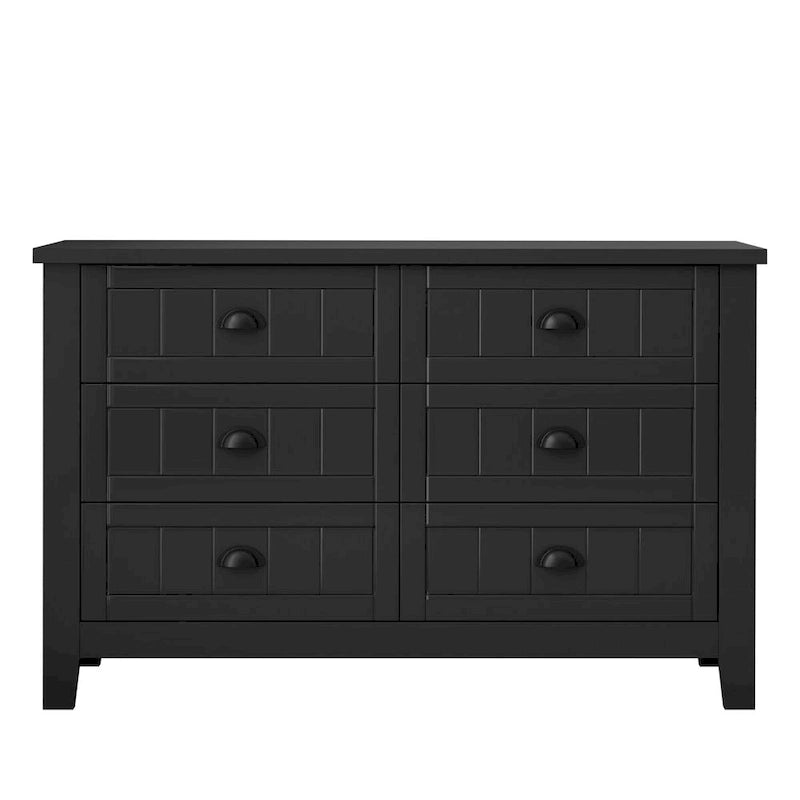 Meuble de Rangement d'Entrée en Bois Massif Noir Style Ferme avec 6 Tiroirs, 120 cm